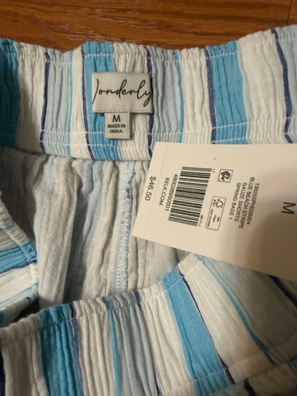 Wonderly Blue White Stripe Casual Shorts Pockets Cotton Size 30 - Picture 4 of 5